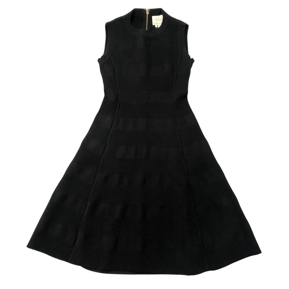 Kate Spade Black Sleeveless Fit and Flare Ribbed Ponte Knit Dress Size Small
